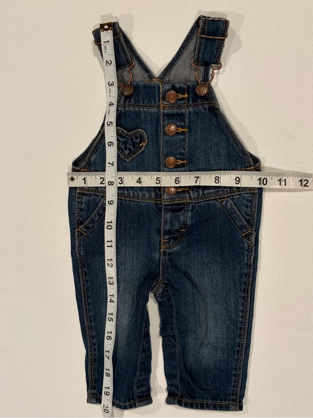 Oshkosh B'Gosh Infant Girls Size 3 Month Denim Overalls Heart Chest Pocket